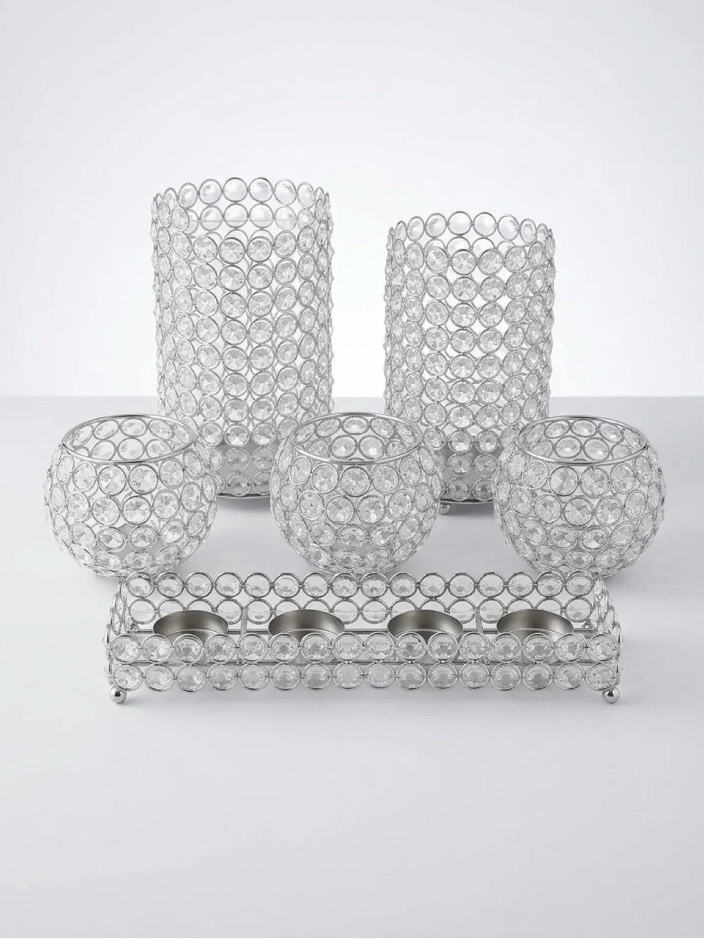 Genuine Crystal Beaded Tabletop Candle Holders Set of 6